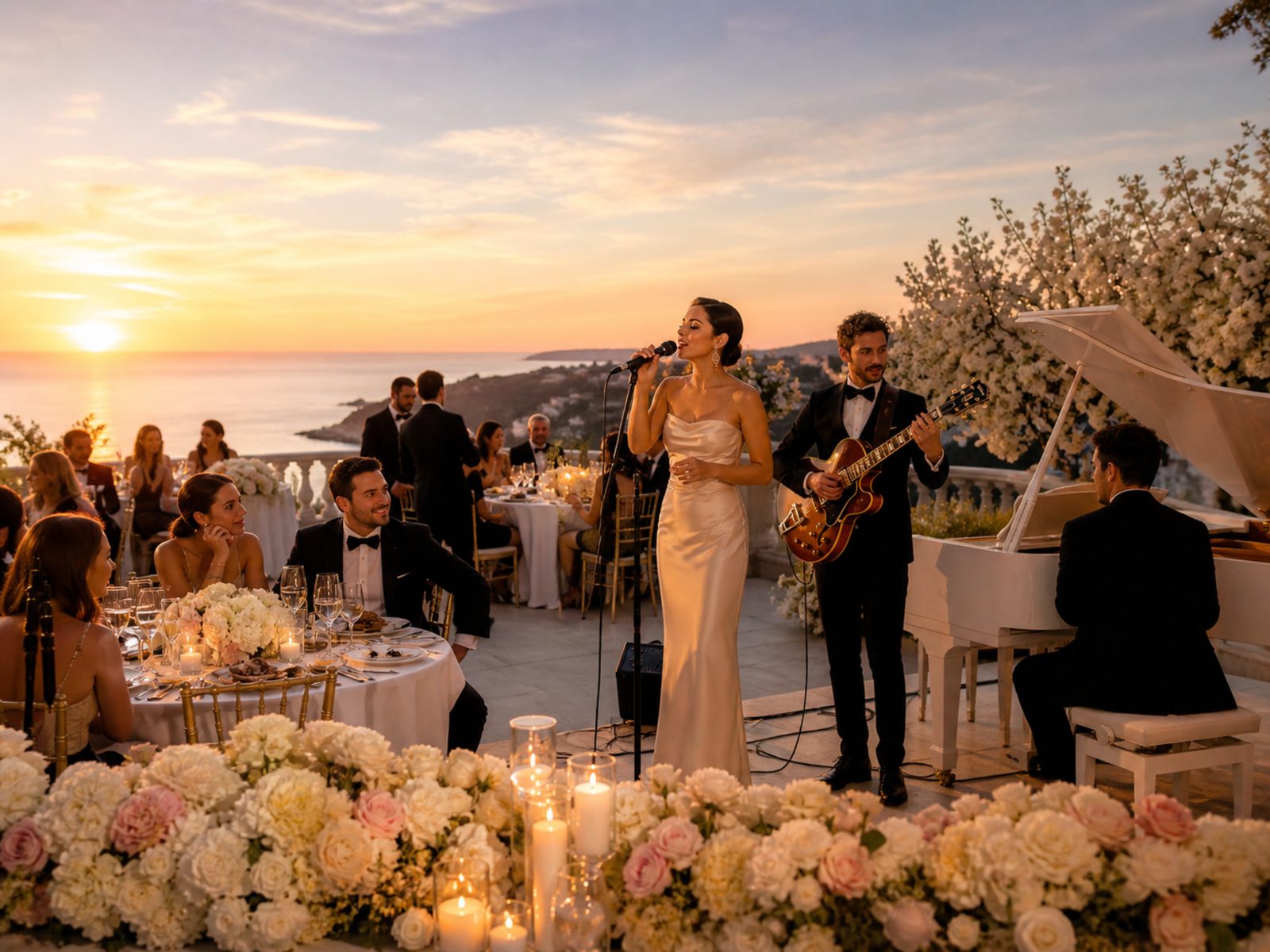 Mariage en bord de mer avec chanteuse, guitariste et pianiste